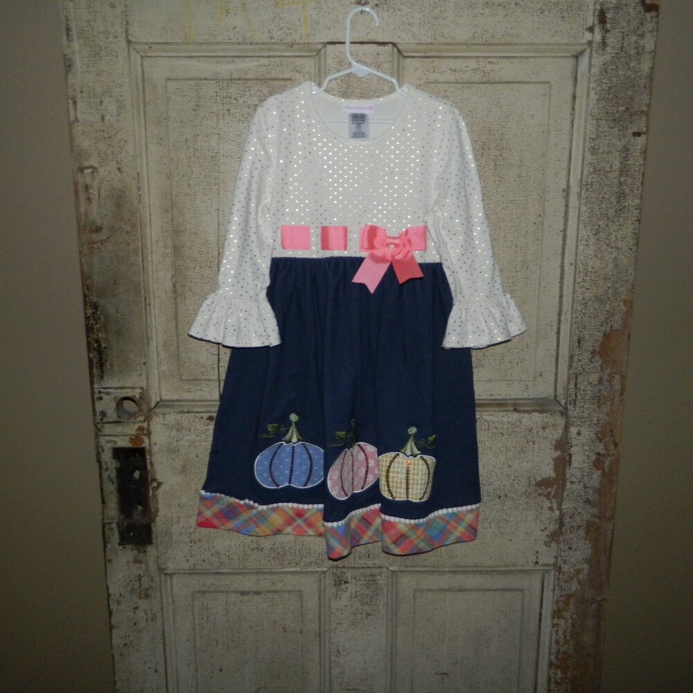 Bonnie Jean Polka Dot Pumpkin Applique Dress Size 10 Girls (Q-40)
